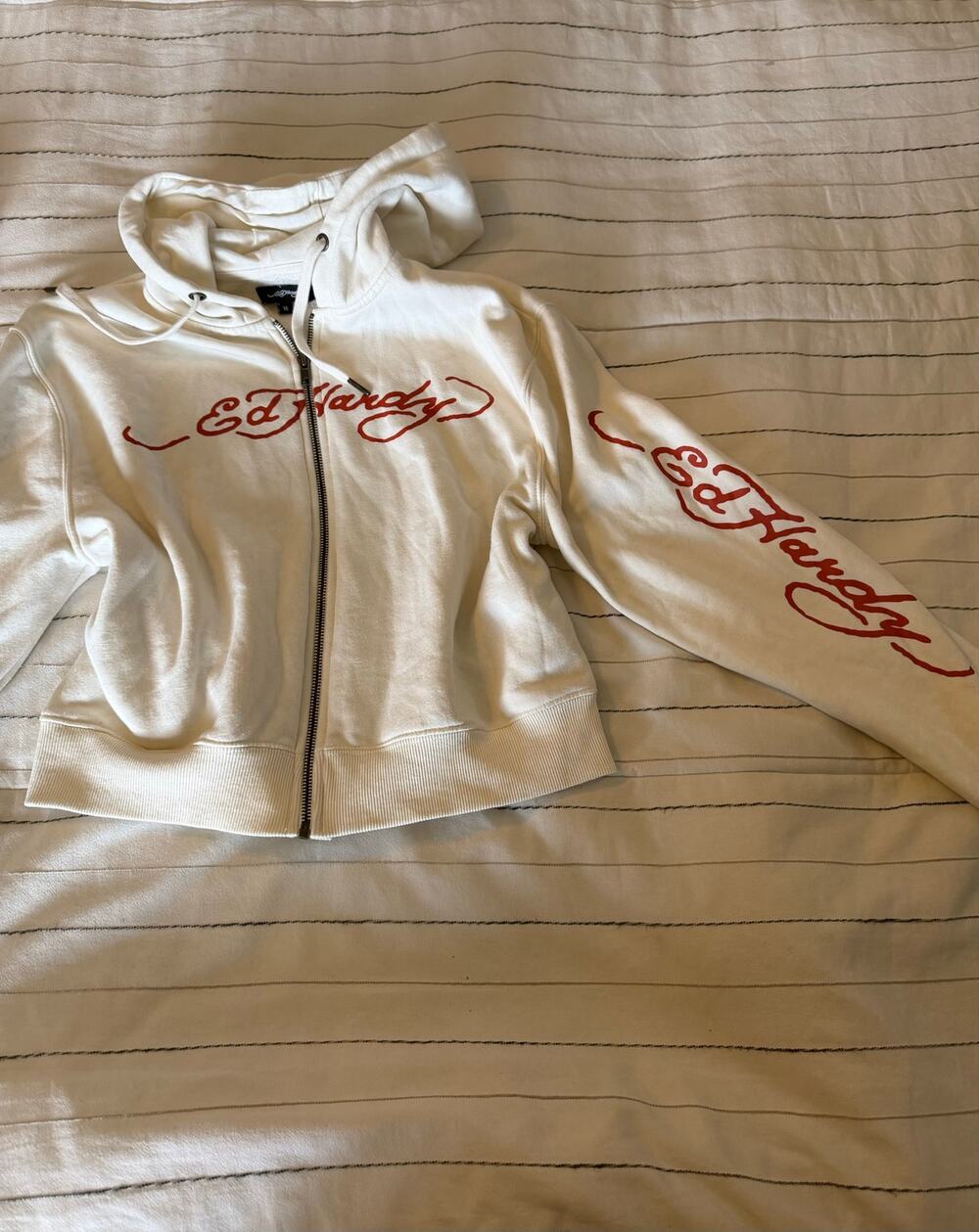 Ed Hardy Hoodie Ivory LOVE KILLS SLOWLY Zip Jacket- M